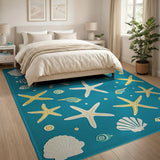 Teal Coastal Starfish Fish and Seashells Rug