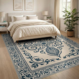 Navy Blue Ivory Traditional Persian Area Rug