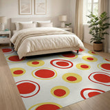 Vibrant Yellow Red Circle Abstract Area Rug