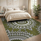 Green Intricate Green Mandala Area Rug