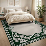 Ornate Green Elephant Border Area Rug