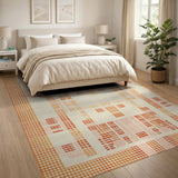 Orange Geometric Pixel Border Area Rug
