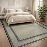 Beige Woven Rug with Bold Black Border
