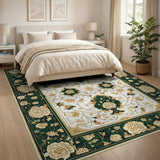 Emerald Green Gold Persian Floral Area Rug