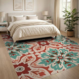 Teal Coral Persian Geometric Area Rug