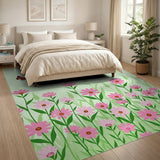 Pink Daisies and Monarch Butterflies Green Area Rug