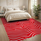 Vibrant Red Wavy Lines Area Rug