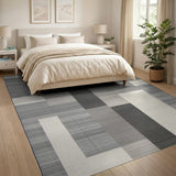 Bold Geometric Black White Area Rug with Central Circle