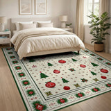Festive Christmas Trees Red Ornaments Area Rug