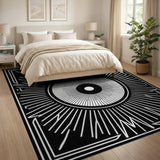 Black White Geometric Sunburst Area Rug