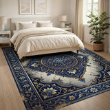 Vintage Blue Persian Medallion Area Rug