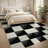 Glossy Black White Checkered Area Rug