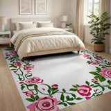 Pink Rose Vine Border Area Rug