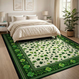 Lucky Shamrock Scatter Green Border Area Rug