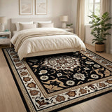 Traditional Persian Black Medallion Area Rug