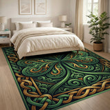 ODIKA Celtic Shamrock Washable Rug - Green & Gold Ornate Low Pile Area Rug