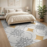 Grey Floral Trellis Rug with Gold Diamonds