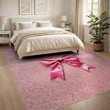 Playful Pink Satin Bow Plush Area Rug