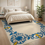 Azulejo-Inspired Blue Floral Border Area Rug
