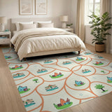 Whimsical Kids Cartoon Village Area Rug