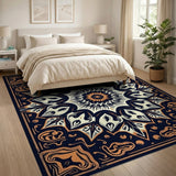 Navy Orange Mandala Area Rug