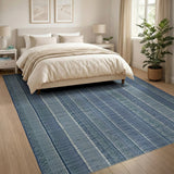 Blue and Teal Blue Striped Washable Area Rug