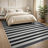 Bold Black White Striped Woven Geometric Modern Area Rug