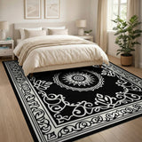 Black and White Ornate Black White Persian Medallion Rug