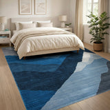 Geometric Modern Blue and Teal Layered Blue Mountains Geometric Area Rug