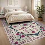 Pink Floral Ornate Border Area Rug