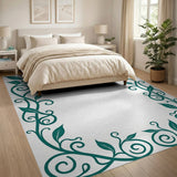 Elegant Teal Leaf Vine Border Area Rug