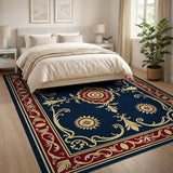 Multi-color and Patterns Navy Blue Traditional Persian Medallion Rug