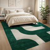Emerald Green Ivory Geometric Abstract Area Rug