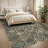 Grey Geometric Lattice Trellis Rug