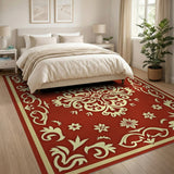 Ornate Red Persian Area Rug with Gold Floral Motifs