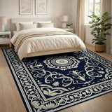 Navy Blue and Teal Navy Blue Traditional Persian Medallion Rug