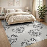 Elegant Black White Floral Vintage Area Rug