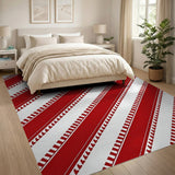 Geometric Modern Bold Red White Diagonal Stripe Area Rug