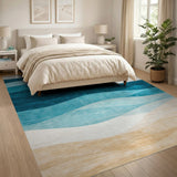 ODIKA Abstract Ocean Wave Blue Washable Area Rug - Low Pile & Non-Slip