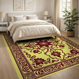 Intricate Red Floral Persian Area Rug on Yellow