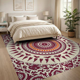 Purple Mandala Area Rug with Birds Florals