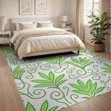 Vibrant Green Leaf Vine Swirl Area Rug