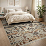 Southwestern Brown Tan Geometric Fringe Rug