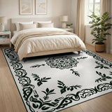 Black and White Ornate Black White Floral Mandala Rug