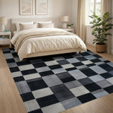 Modern Black White Checkered Geometric Area Rug
