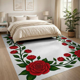 Red Rose Vine Border Area Rug