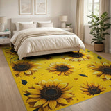 Yellow Vibrant Sunflower Field Yellow Area Rug