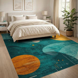 Blue and Teal Teal Abstract Wave Geometric Area Rug