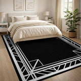 Art Deco Black White Geometric Frame Rug
