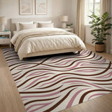 Wavy Abstract Stripe Area Rug in Brown Tan